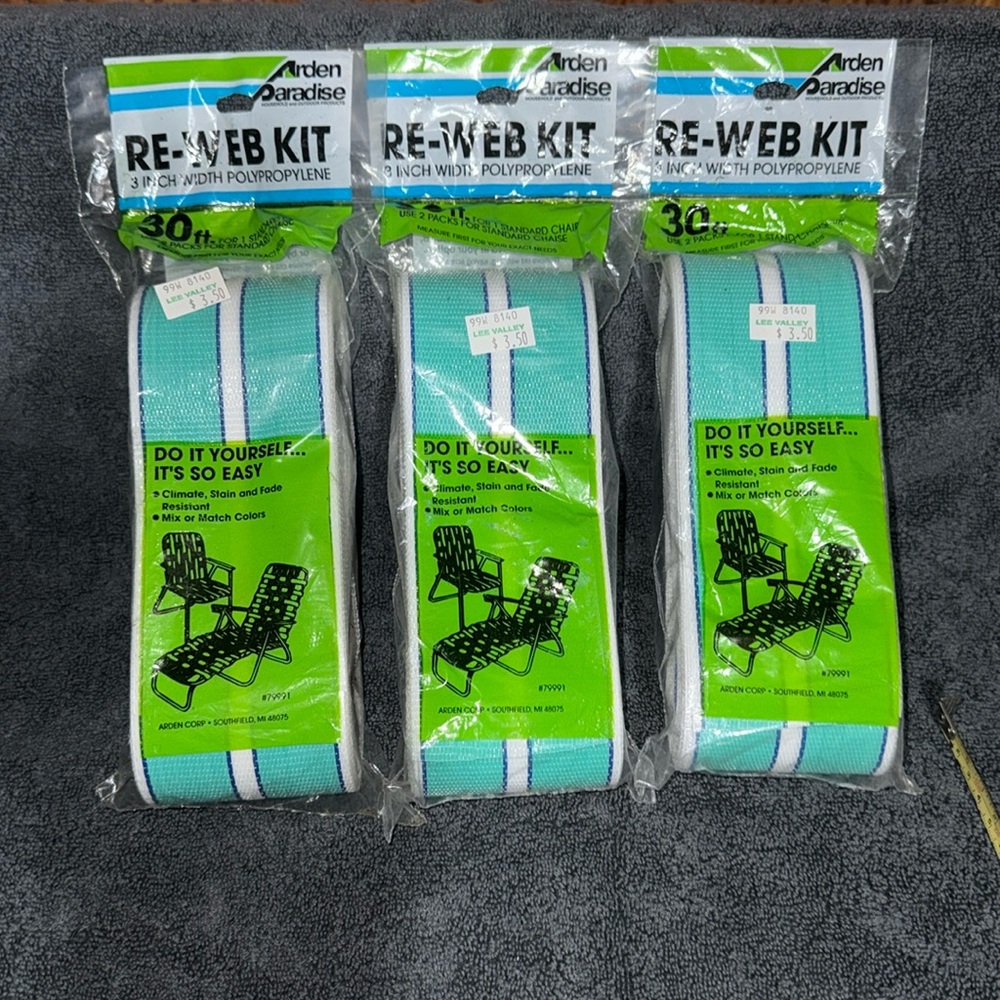 Arden Paradise -New in Package 3 -Reweb kits for lawn chairs Turquoise and white